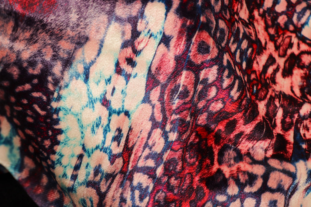 Red Blue Leopard Velvet Fabric Mini Print Tie Dye