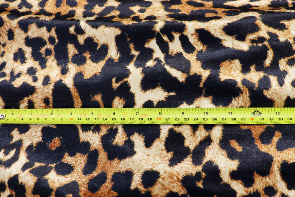 Golden Brown Leopard Velvet Fabric Animal Print