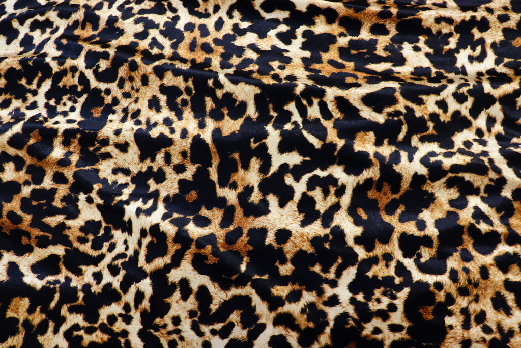 Golden Brown Leopard Velvet Fabric Animal Print
