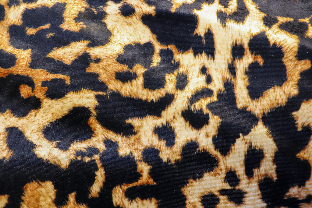 Golden Brown Leopard Velvet Fabric Animal Print