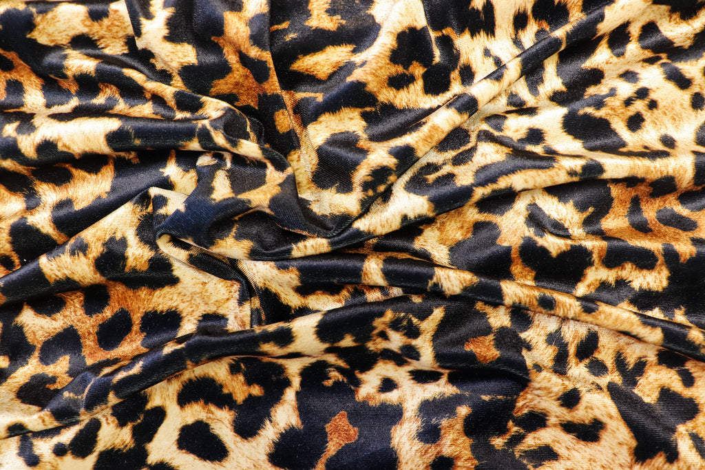 Golden Brown Leopard Velvet Fabric Animal Print