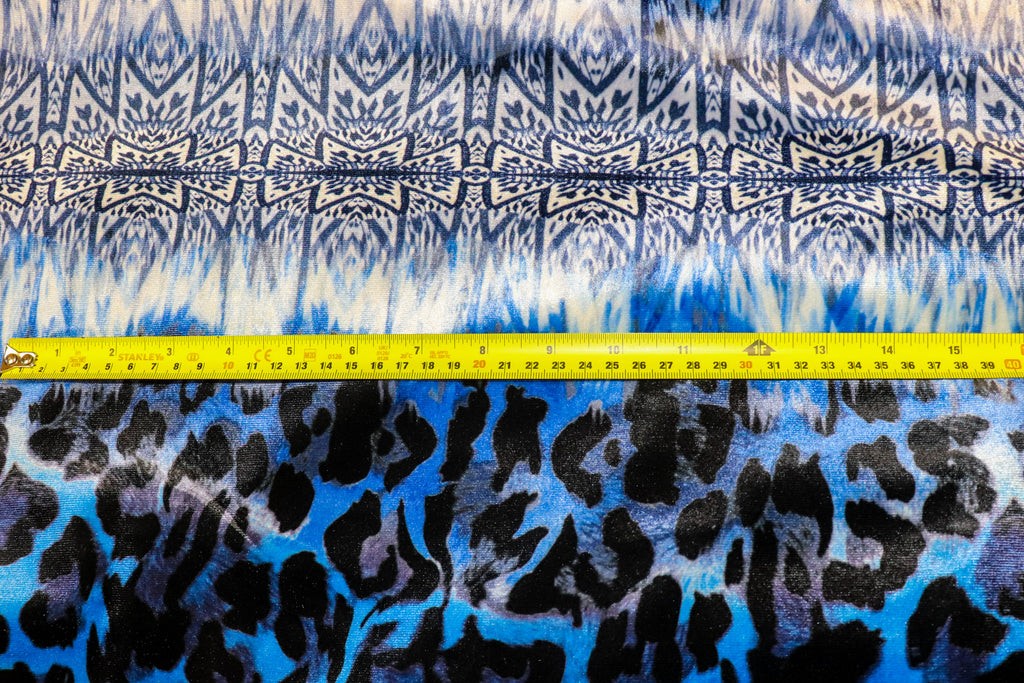 Blue Abstract Velvet Fabric Oriental Inspired Design