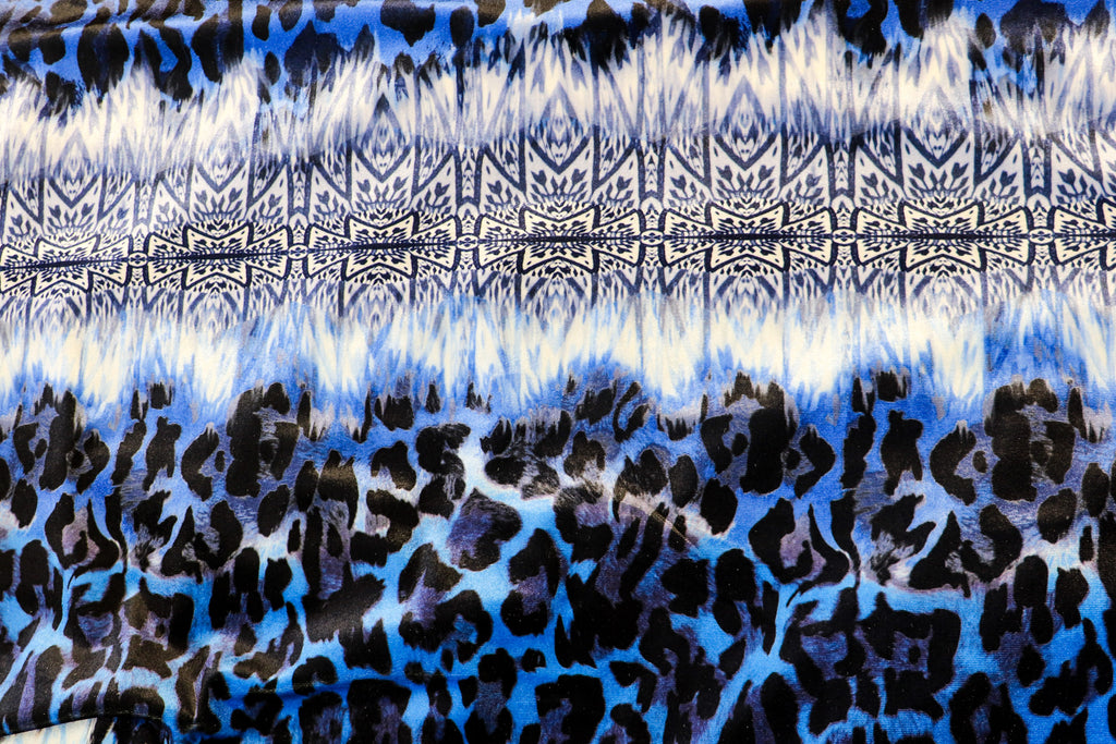 Blue Abstract Velvet Fabric Oriental Inspired Design