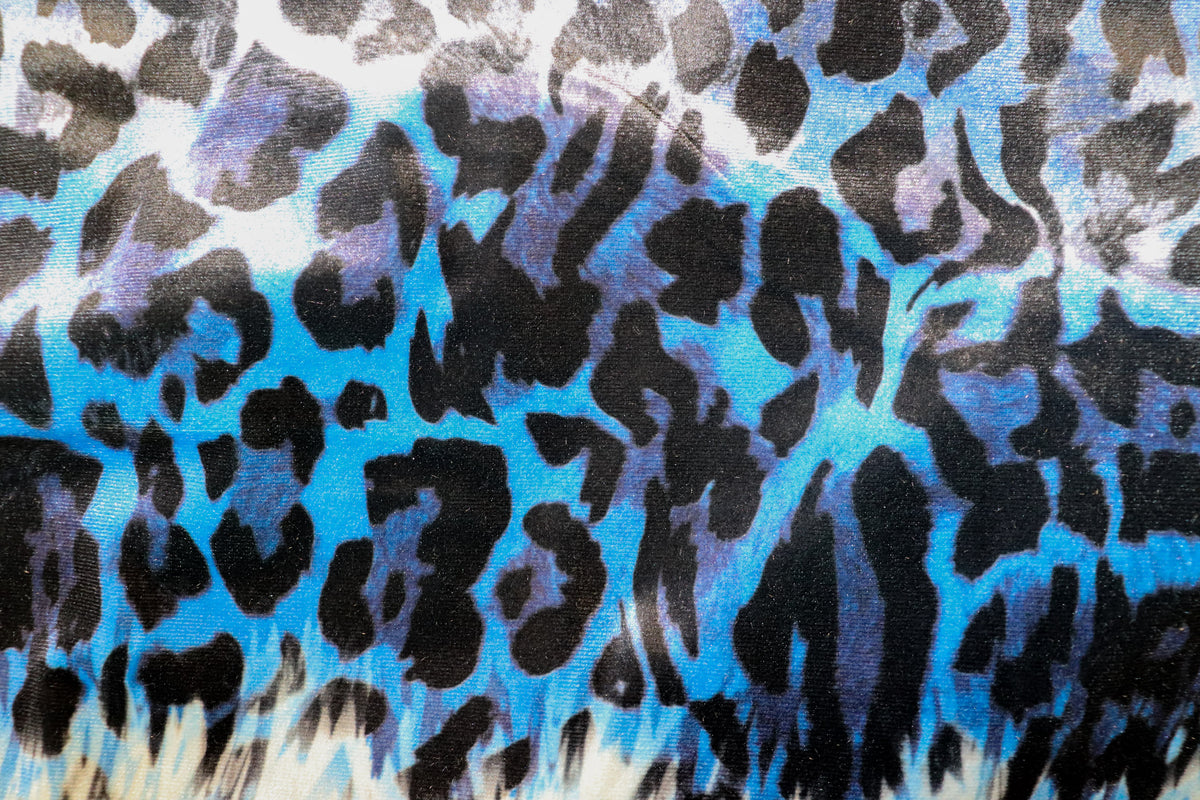 Blue Abstract Velvet Fabric Oriental Inspired Design