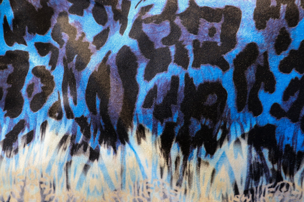 Blue Abstract Velvet Fabric Oriental Inspired Design
