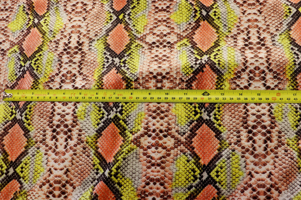 Snake Print Velvet Fabric Brown Yellow Orange Animal Design