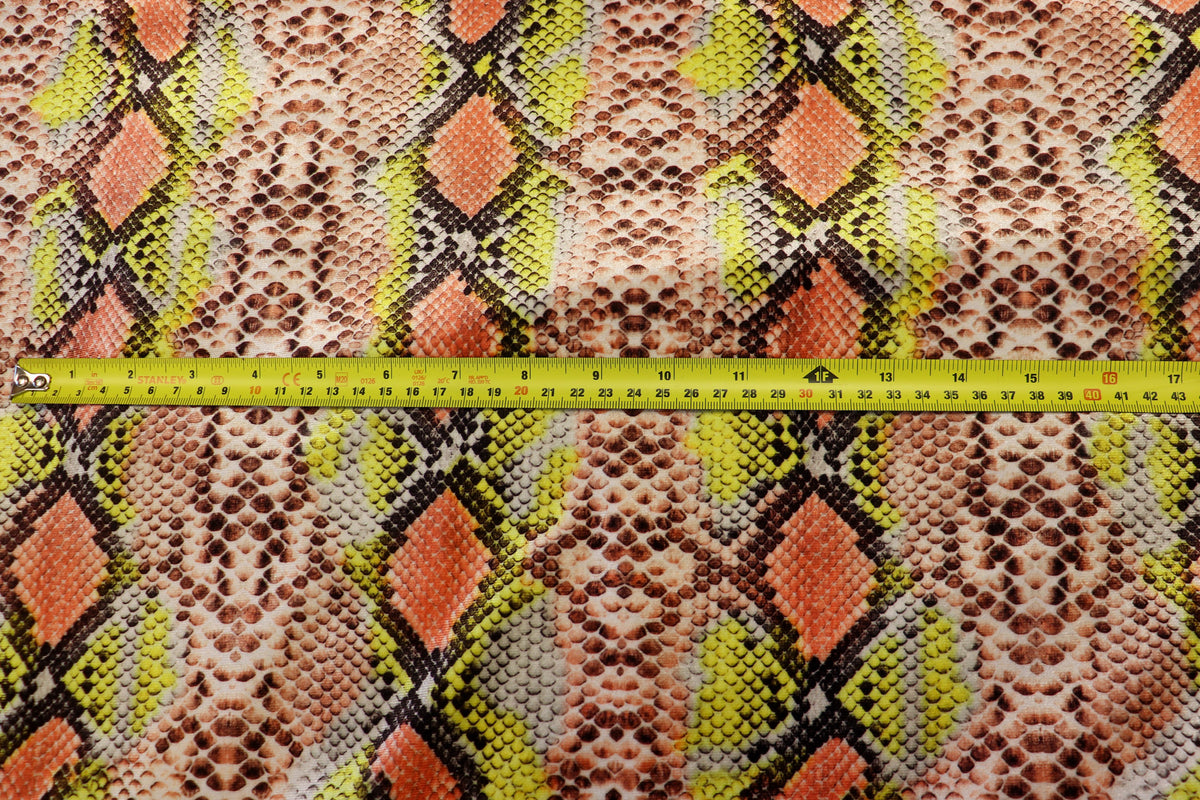 Snake Print Velvet Fabric Brown Yellow Orange Animal Design