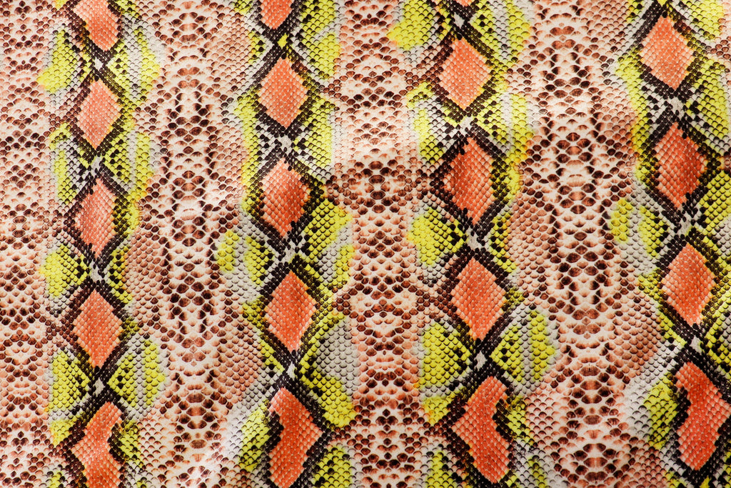 Snake Print Velvet Fabric Brown Yellow Orange Animal Design