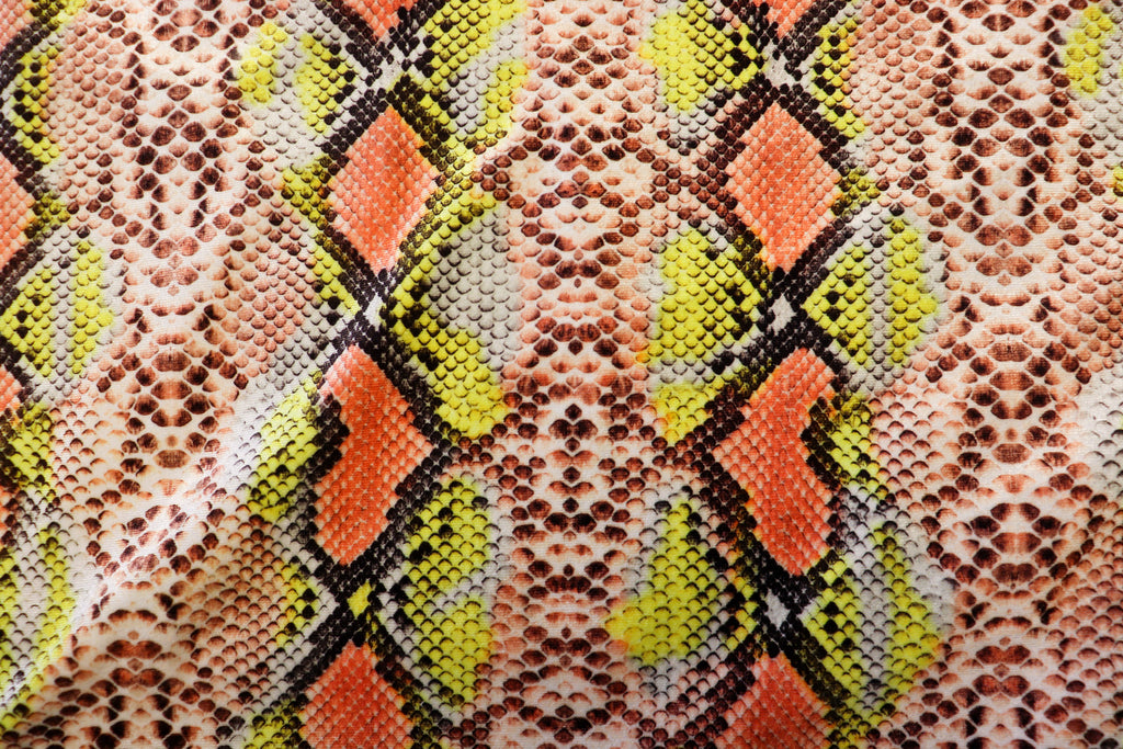 Snake Print Velvet Fabric Brown Yellow Orange Animal Design