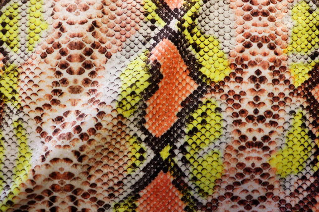 Snake Print Velvet Fabric Brown Yellow Orange Animal Design