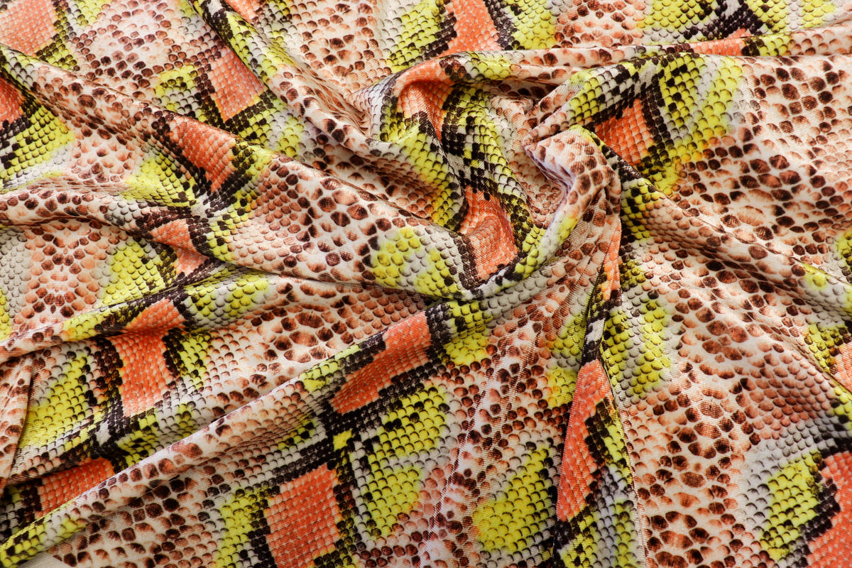 Snake Print Velvet Fabric Brown Yellow Orange Animal Design