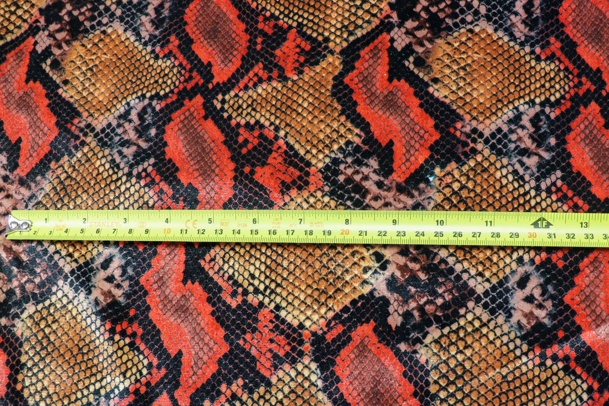 Red Snake Print Velvet Fabric Golden Brown Beige Scales