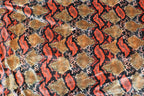 Red Snake Print Velvet Fabric Golden Brown Beige Scales