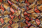 Red Snake Print Velvet Fabric Golden Brown Beige Scales