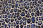 Jaguar Print Velvet Fabric Ivory Blue Gold Black Animal Rosettes