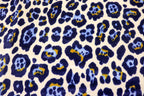 Jaguar Print Velvet Fabric Ivory Blue Gold Black Animal Rosettes