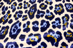 Jaguar Print Velvet Fabric Ivory Blue Gold Black Animal Rosettes