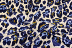 Jaguar Print Velvet Fabric Ivory Blue Gold Black Animal Rosettes