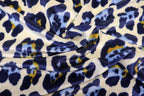 Jaguar Print Velvet Fabric Ivory Blue Gold Black Animal Rosettes