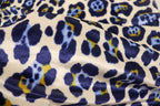 Jaguar Print Velvet Fabric Ivory Blue Gold Black Animal Rosettes