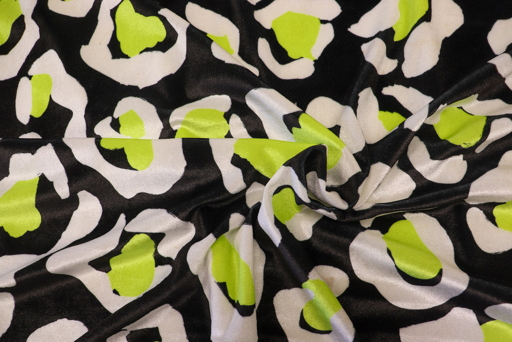 Black Leopard Velvet Fabric White Yellow Animal Spots