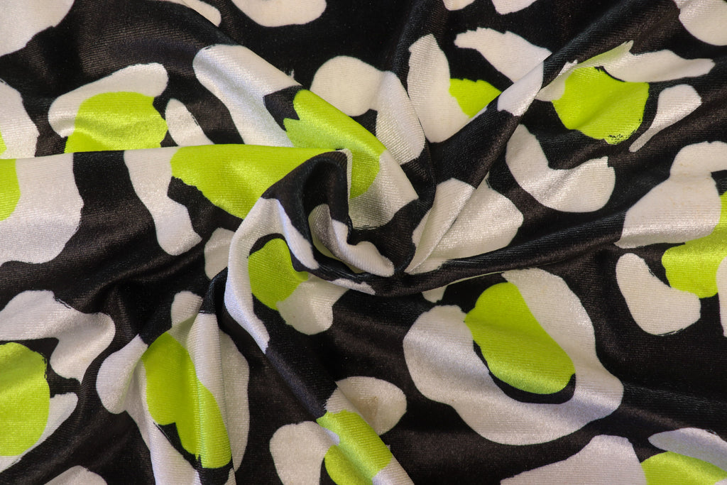 Black Leopard Velvet Fabric White Yellow Animal Spots