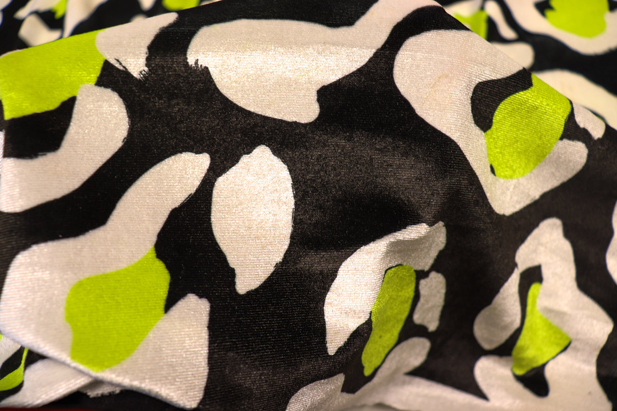 Black Leopard Velvet Fabric White Yellow Animal Spots