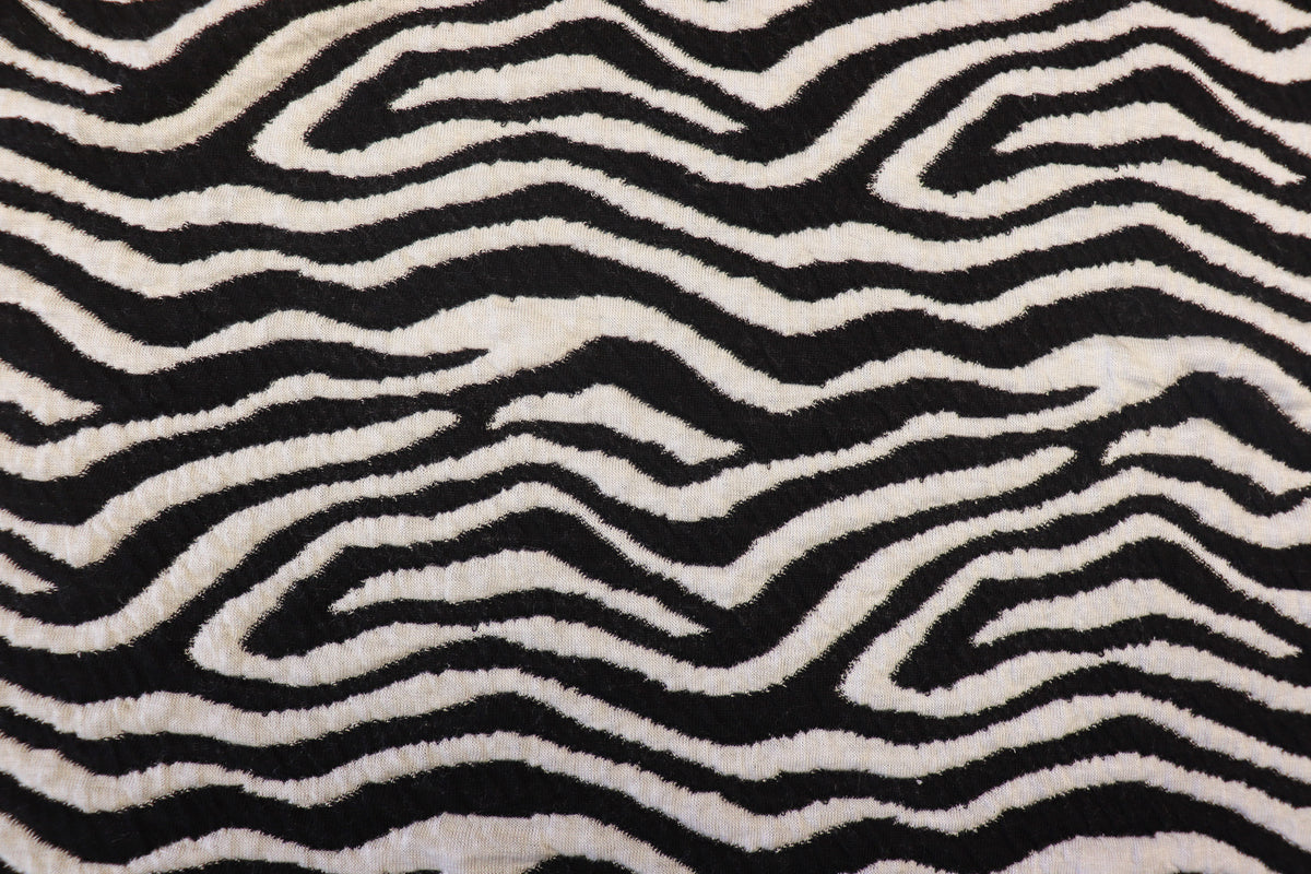 Black White Zebra Jacquard Fabric Textured Stretch Knit