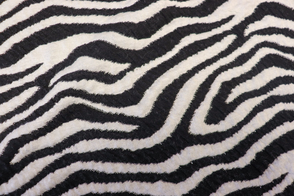 Black White Zebra Jacquard Fabric Textured Stretch Knit