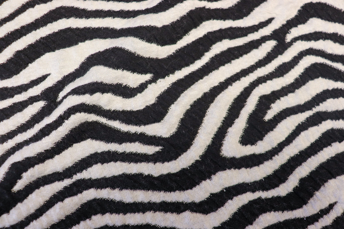 Black White Zebra Jacquard Fabric Textured Stretch Knit