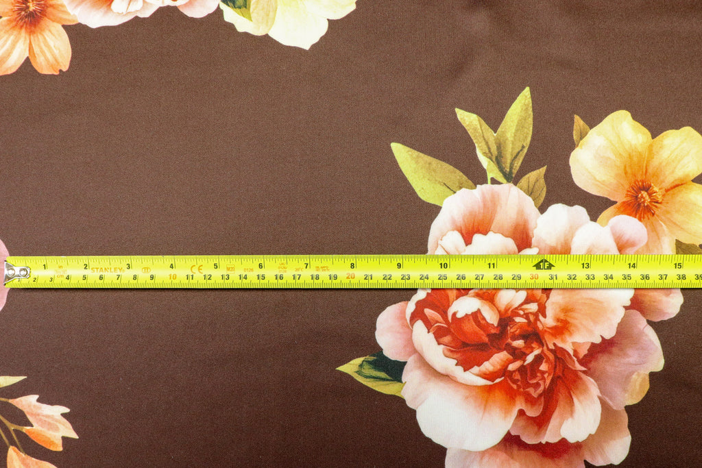 Floral Scuba Jersey Fabric Brown Peach Pink Yellow 2-Way Stretch