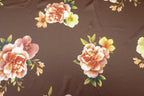 Floral Scuba Jersey Fabric Brown Peach Pink Yellow 2-Way Stretch