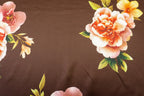 Floral Scuba Jersey Fabric Brown Peach Pink Yellow 2-Way Stretch