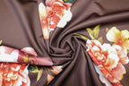 Floral Scuba Jersey Fabric Brown Peach Pink Yellow 2-Way Stretch