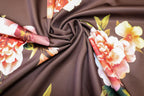Floral Scuba Jersey Fabric Brown Peach Pink Yellow 2-Way Stretch