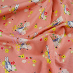 Peter Rabbit Floral Bees Coral Cotton Fabric 0.88 Metres