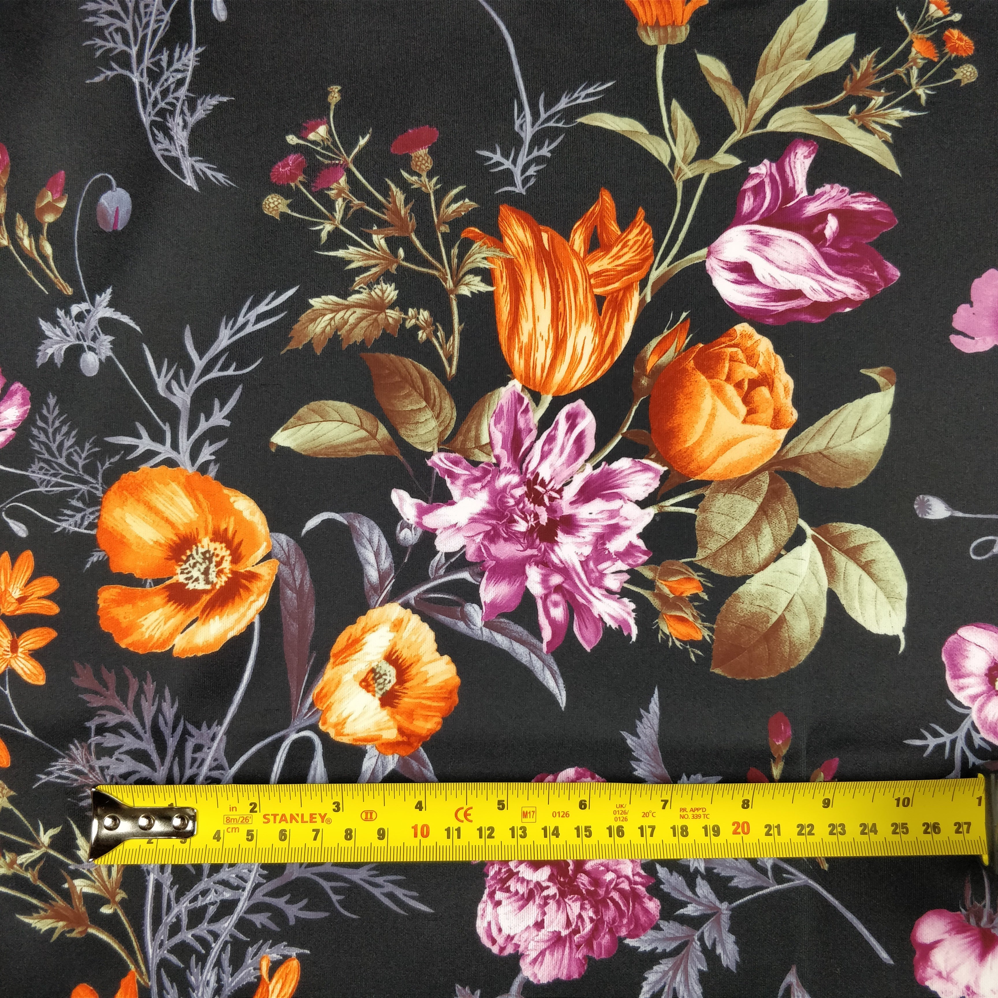 Black Floral Scuba Fabric – Vintage Wildflower Print