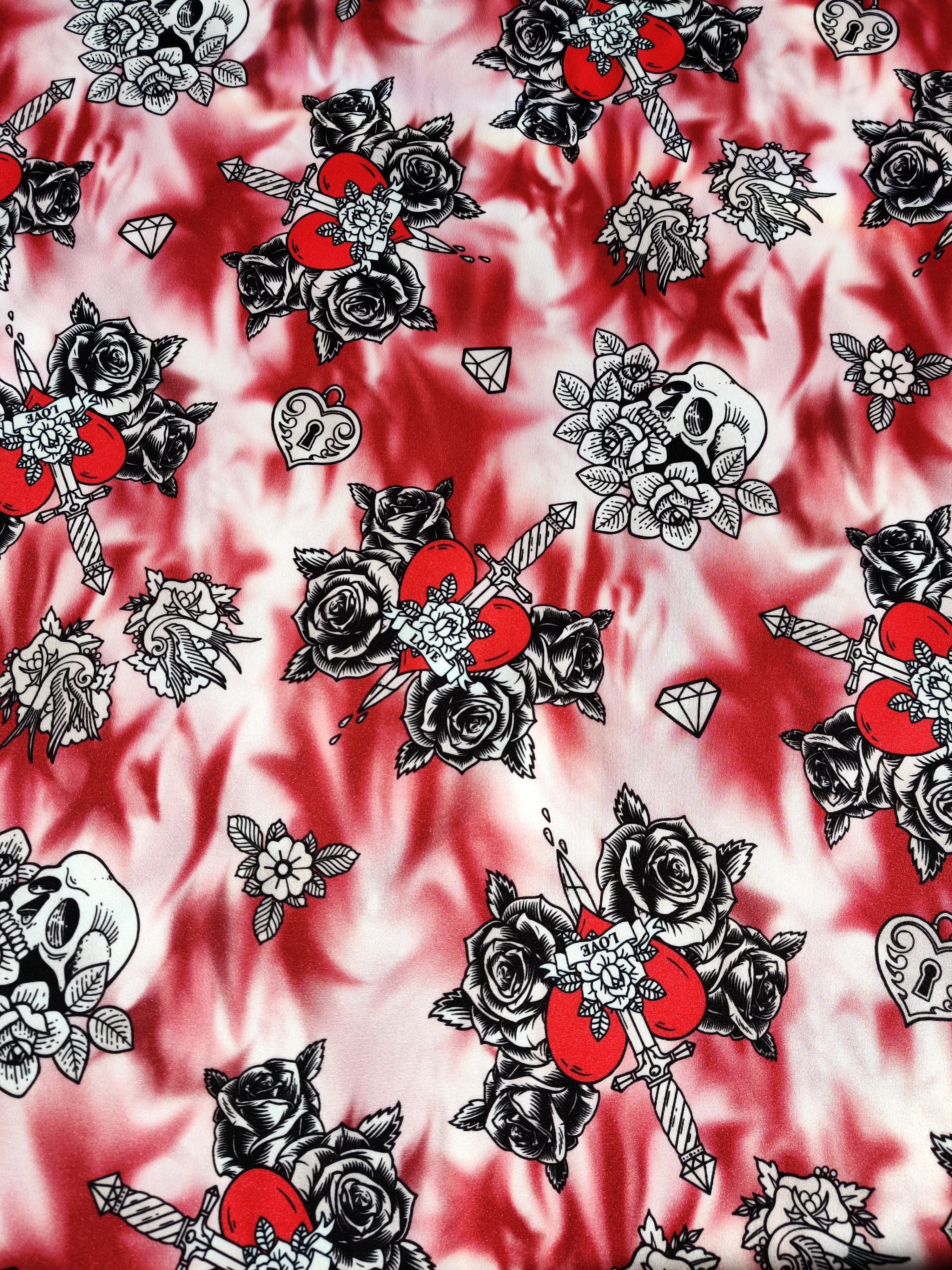 Gothic Sacred Heart & Roses Halloween Fabric