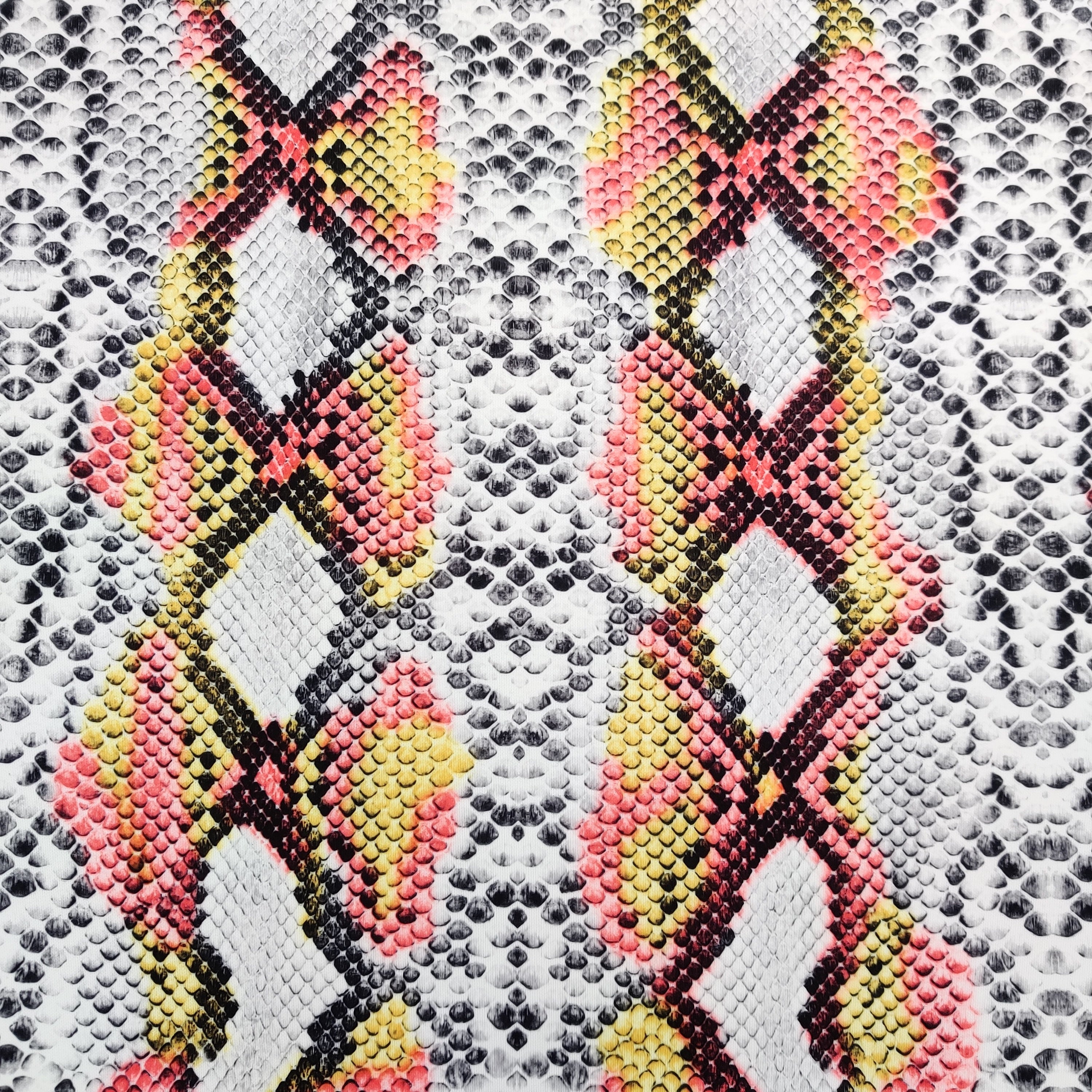 Snake Skin Scuba Stretch Knit Fabric Red Yellow White