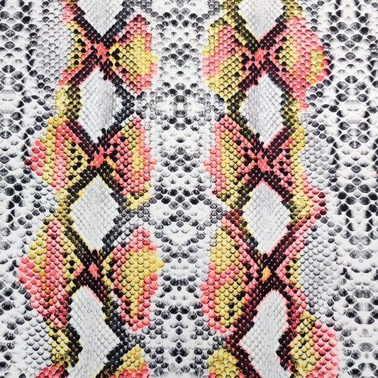 Snake Skin Scuba Stretch Knit Fabric Red Yellow White