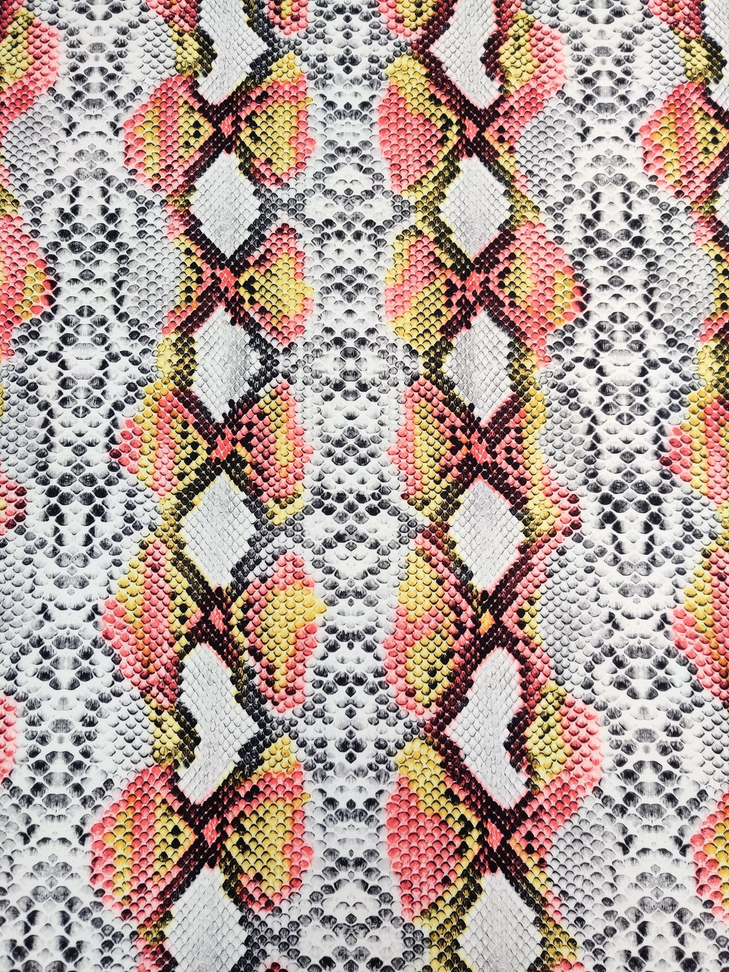 Snake Skin Scuba Stretch Knit Fabric Red Yellow White