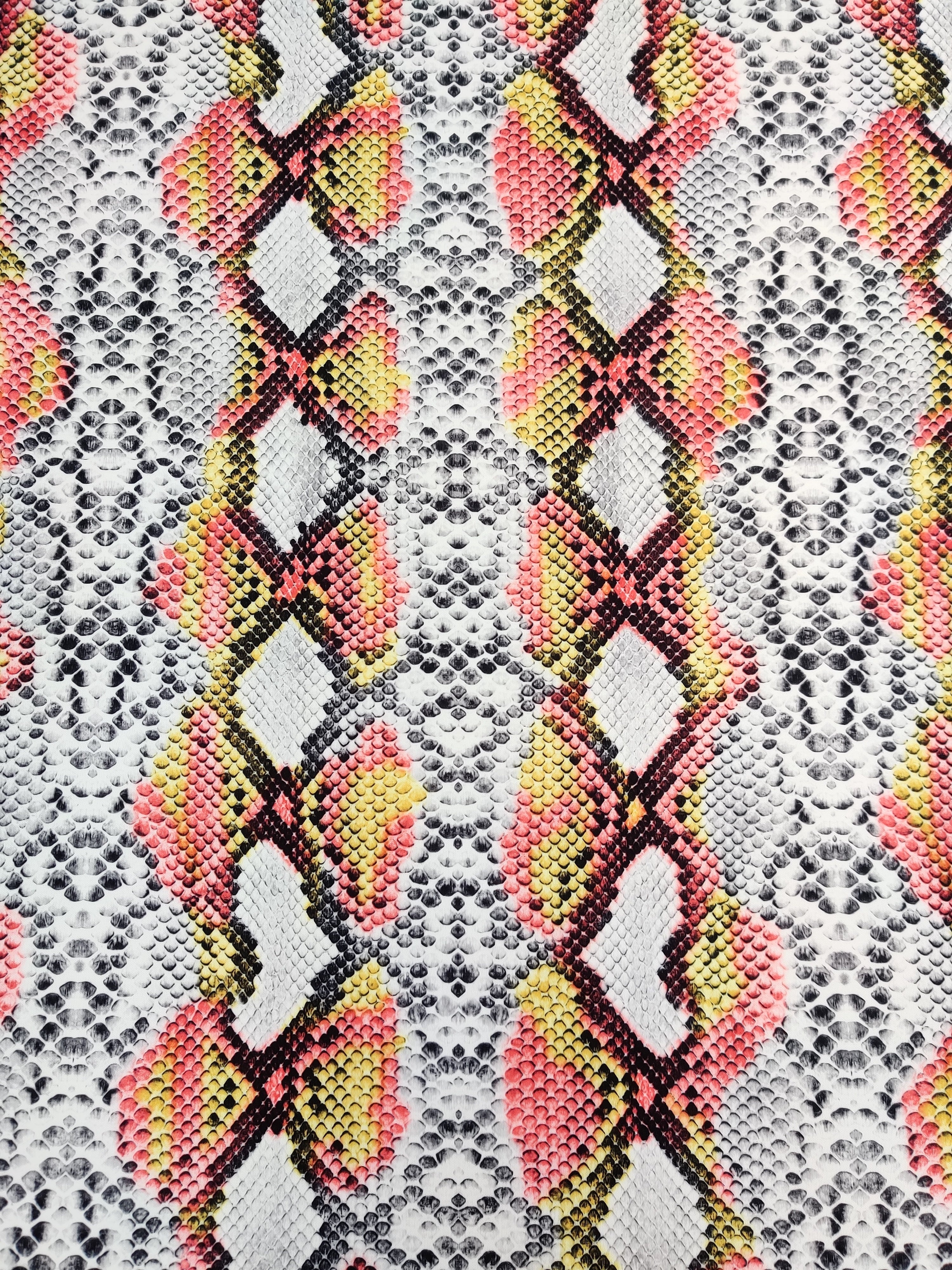 Snake Skin Scuba Stretch Knit Fabric Red Yellow White