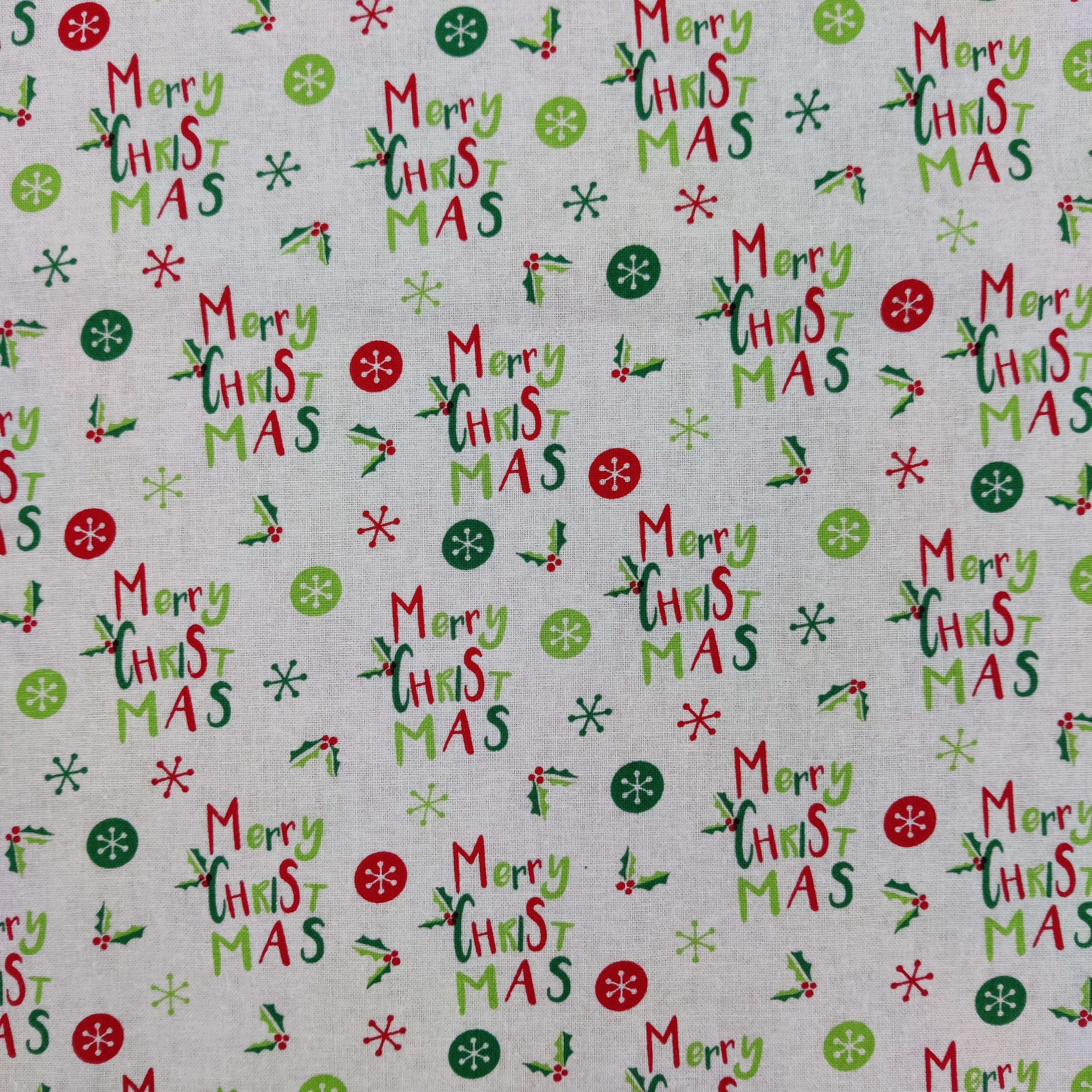 Merry Christmas Print Cotton Fabric 0.95 Metres