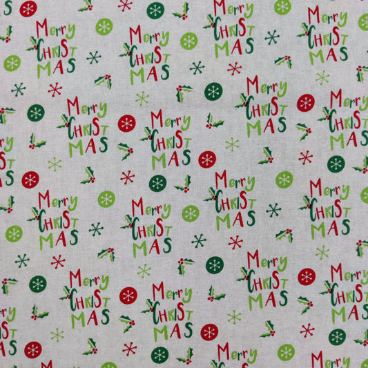 Merry Christmas Print Cotton Fabric 0.95 Metres