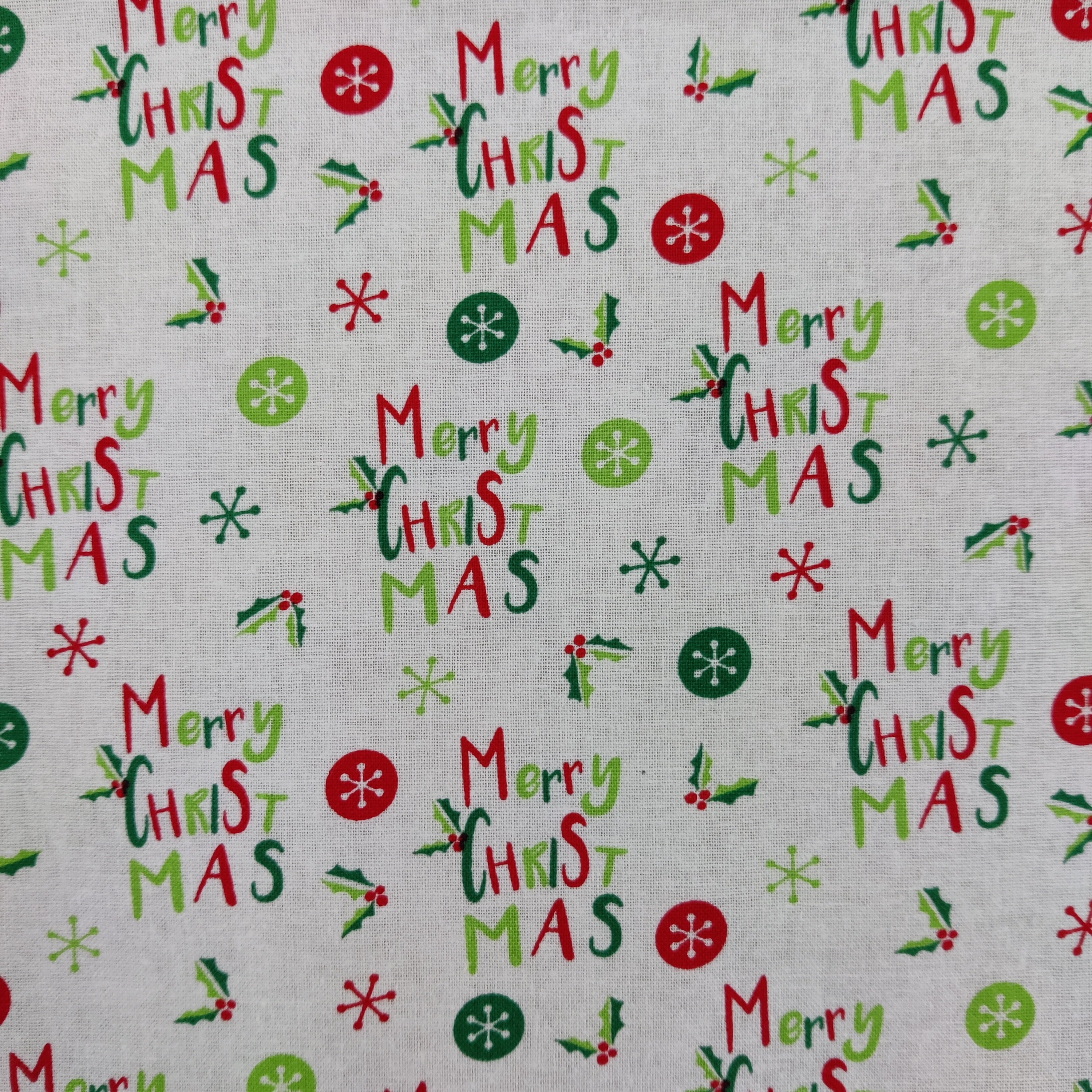 Merry Christmas Print Cotton Fabric 0.95 Metres
