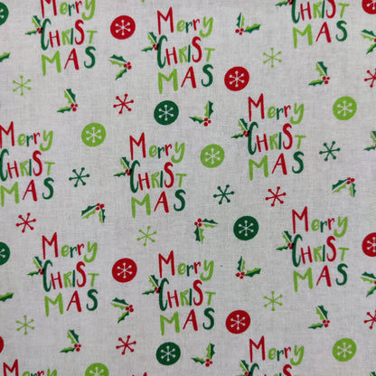 Merry Christmas Print Cotton Fabric 0.95 Metres