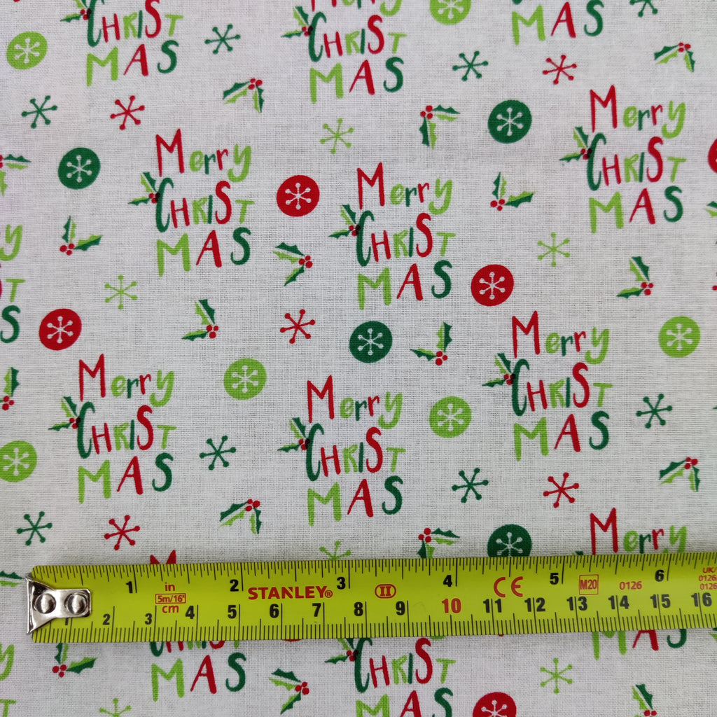 Merry Christmas Print Cotton Fabric 0.4 Metres