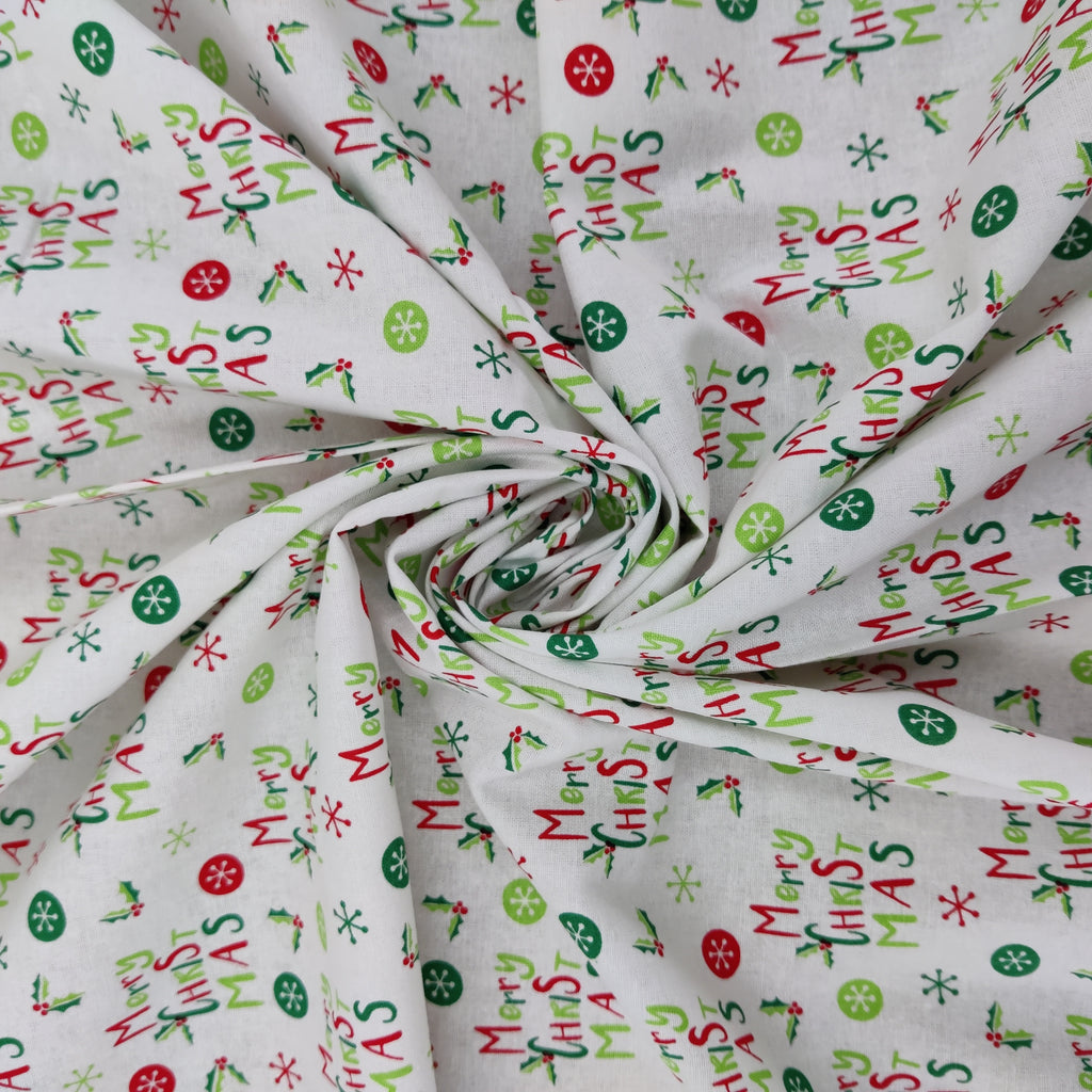 Merry Christmas Print Cotton Fabric 0.4 Metres