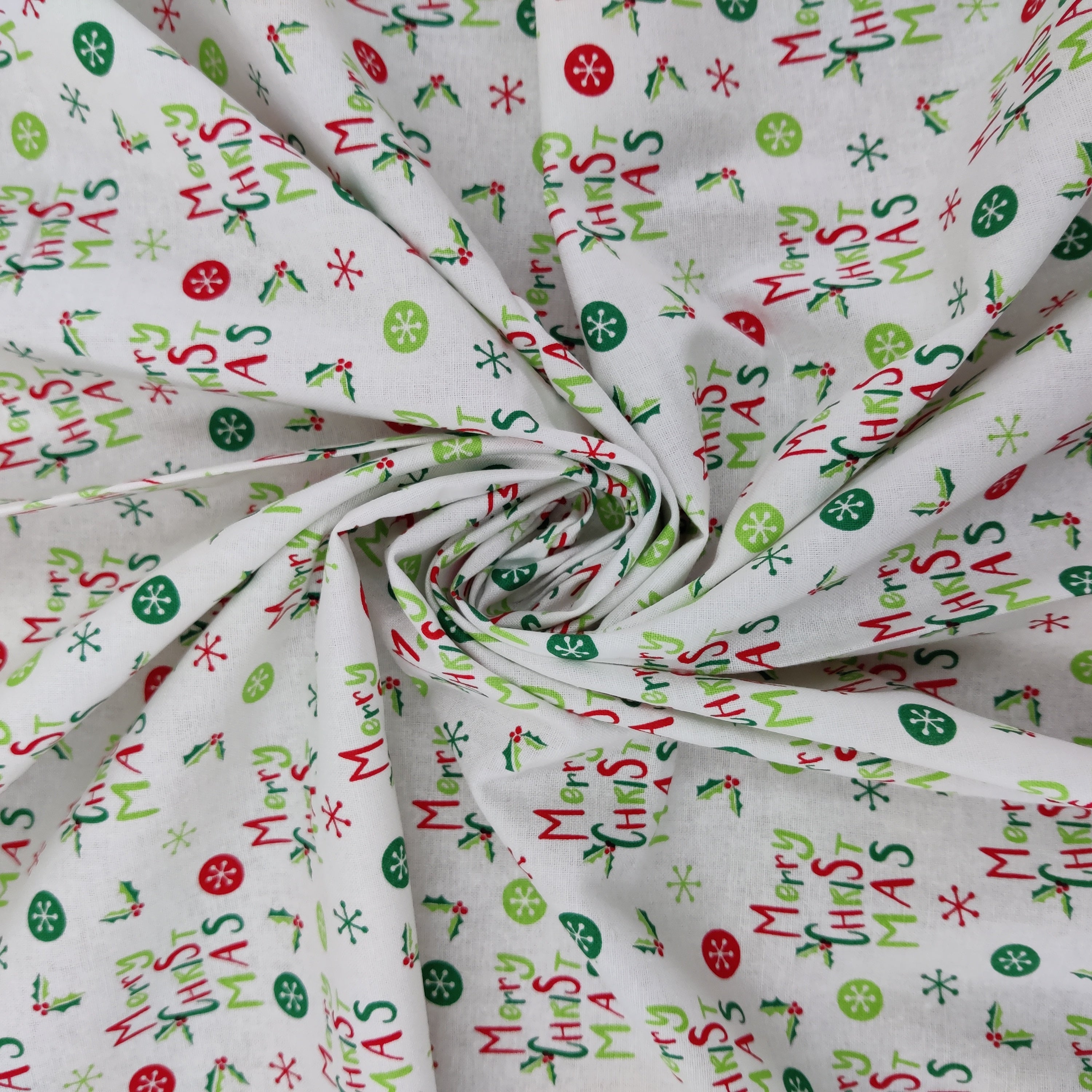 Merry Christmas Print Cotton Fabric 0.95 Metres