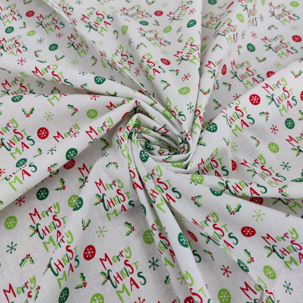 Merry Christmas Print Cotton Fabric 0.4 Metres